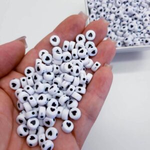 Miçanga Entremeio Coração Branca/Preto 4x7mm -50G