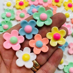 Aplique para laços flor colorida resina 2cm - 6 unidade