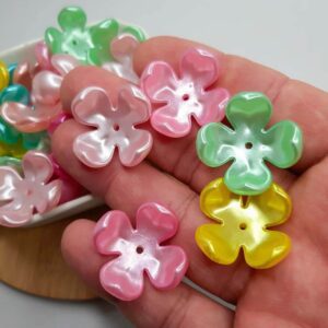 Miçanga Flor Tulipa Entremeio Colorido 28mm ABS