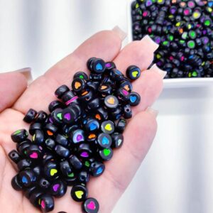 Miçanga Entremeio Coração Preto/Colorido 4x7mm -50G