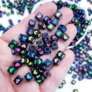 Miçanga Entremeio Coração Quadrada 6x6mm Preto/colorido