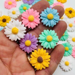 Aplique para laços Girassol colorida resina 2cm - 6unidade