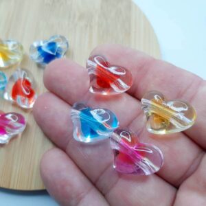 Miçanga Coração Translúcida Neon 22mm Colorida