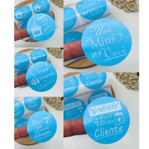 50 Etiqueta Azul Adesiva Redondo com mensagens 4,8cm