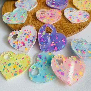 Aplique para Laços em Acrílico Coração Confete-2unid