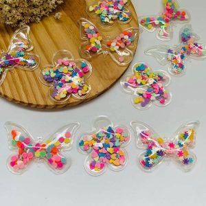 kit Aplique Borboleta e Flor Transparente c/ Paetê- 3unid